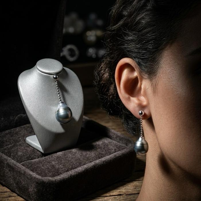 Crysjade Anting Tahitian Pearl Drop Earrings – Barang Langka dari Laut Dalam dengan Kilau Misterius dan Bentuk Teardrop Elegan untuk Gaya Mewah - Gambar 5