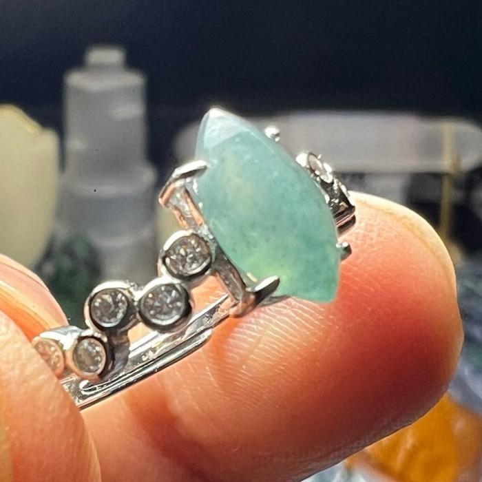 Cincin Giok Burma Adjustable – Aquatic Blue Natural Jade & Silver 925 - Gambar 5