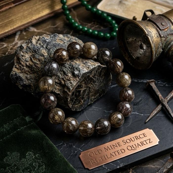 Crysjade Gelang Old Mine Rare Mix Rutile Collection dengan Inklusi Rutile Alami Smoky Bronze Gold & Dark Metallic Bead 12,7 mm untuk Kolektor Kristal Langka - Gambar 3
