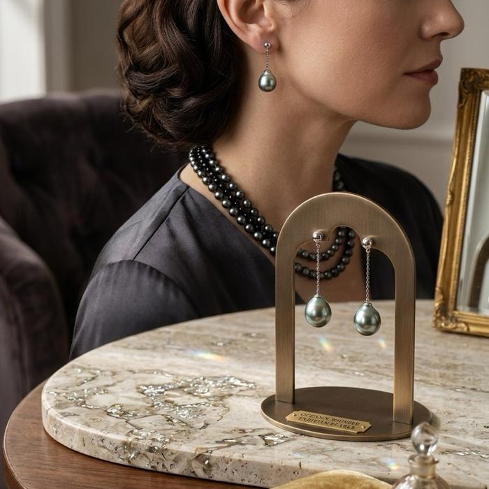 Crysjade Anting Tahitian Pearl Drop Earrings – Barang Langka dari Laut Dalam dengan Kilau Misterius dan Bentuk Teardrop Elegan untuk Gaya Mewah - Gambar 6