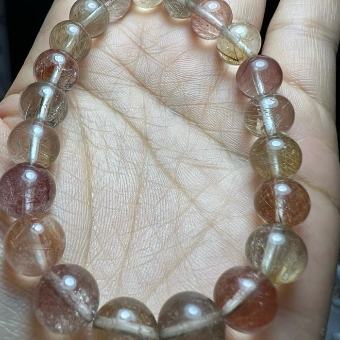 Crysjade Gelang Rutile Quartz Berwarna Warni Natural Rutile Quartz Top Quality Ukuran Bead 9.3mm Pergelangan Tangan 17cm HealingStone GoldenRutile RedRutile - Gambar 6
