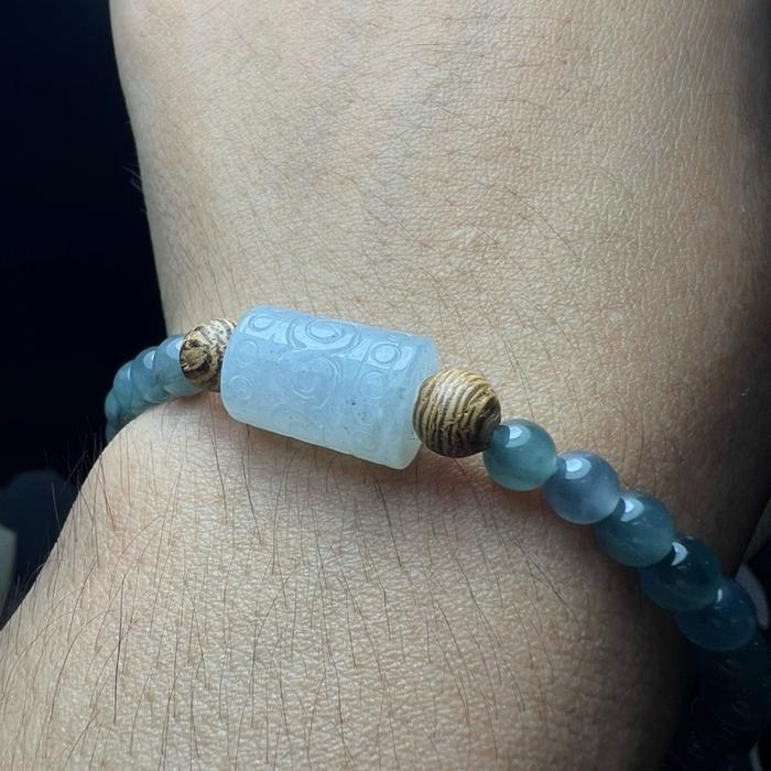 Gelang Giok Burma Icy Elegance – Dengan Barrel Spacer yg Indah - Gambar 5