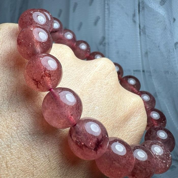 Crysjade Beads Strawberry Quartz 11mm - Batu Cinta & Kebahagiaan Warna Pink Alami Mewah Elegan untuk Gelang atau Koleksi Kristal - Gambar 6