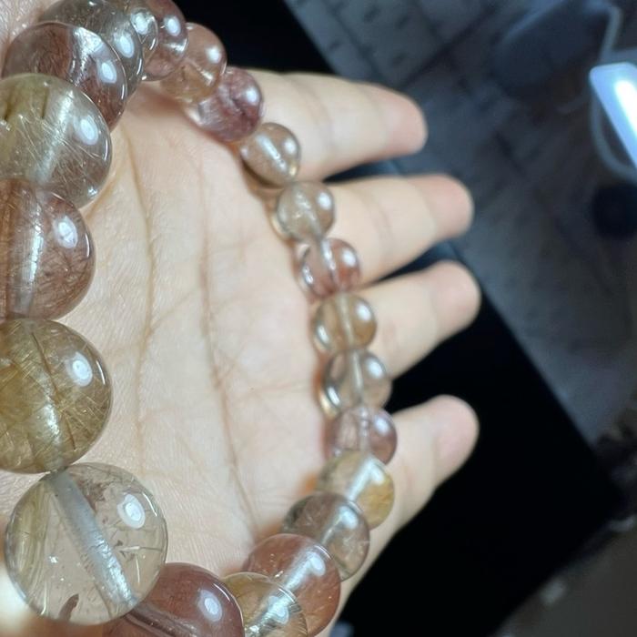 Crysjade Gelang Rutile Quartz Berwarna Warni Natural Rutile Quartz Top Quality Ukuran Bead 9.3mm Pergelangan Tangan 17cm HealingStone GoldenRutile RedRutile - Gambar 4