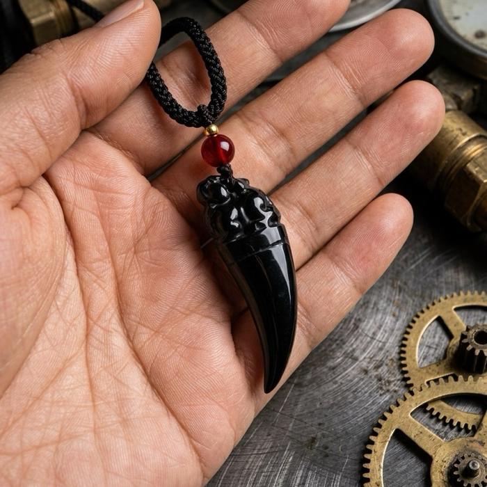 Liontin Black Jadeite Dragon Fang dengan Pixiu - Gambar 5