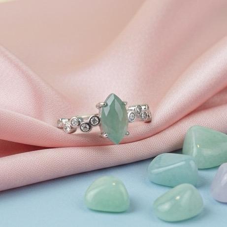Cincin Giok Burma Adjustable – Aquatic Blue Natural Jade & Silver 925 - Gambar 2