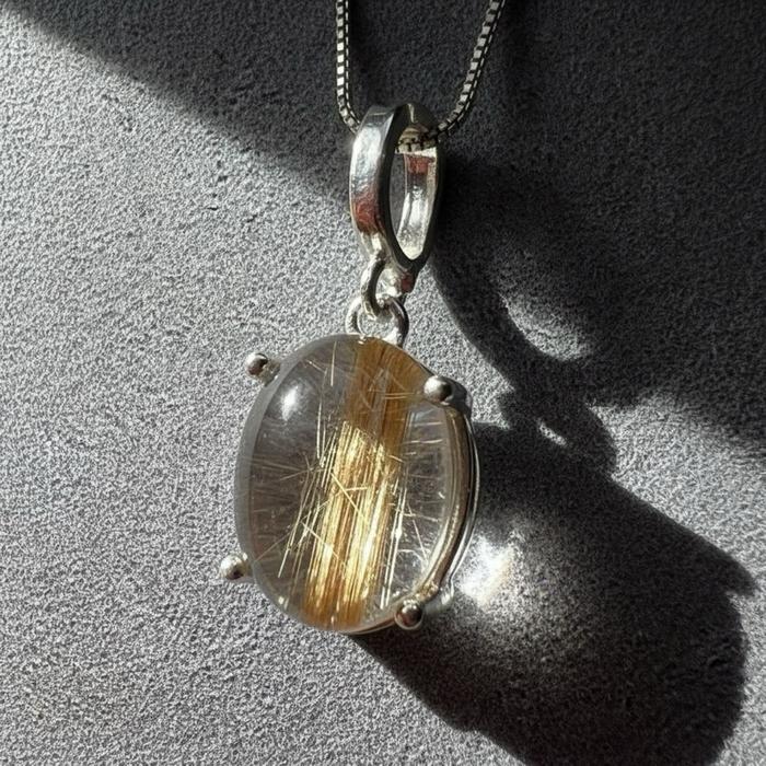 Liontin Ovale Golden Rutile Quartz – Silver 925 - Gambar 2