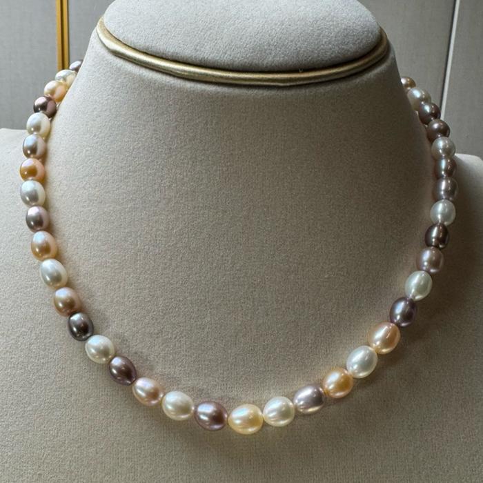 Crysjade Kalung Mutiara Asli Air Tawar Seedless Rice Pearl Candy Color High Luster 6,9 mm Diameter 40 cm Panjang Mutiara Zhuji Zhejiang China - Gambar 2