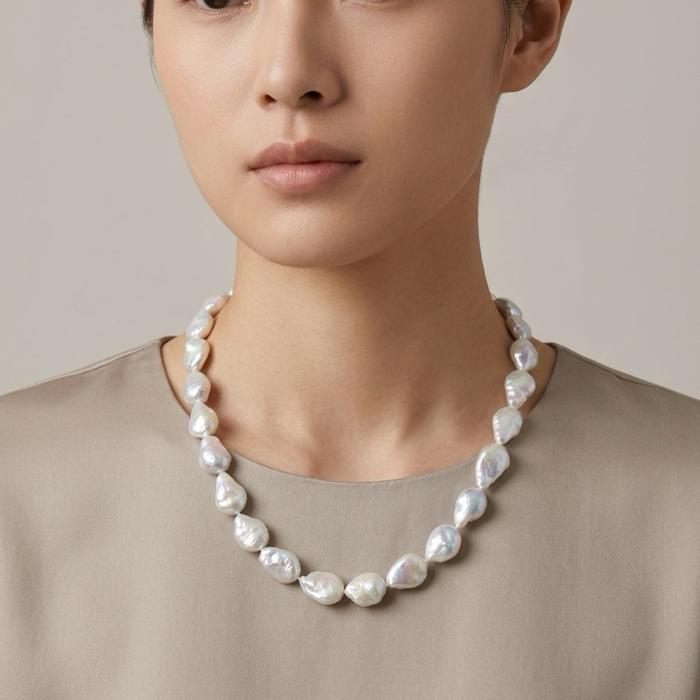 Crysjade Kalung Mutiara Asli Air Tawar Teardrop Baroque Rainbow Luster Batch 2 Mutiara Natural 10,8 mm dengan Luster Warna Indah untuk Acara Formal dan Kasual - Gambar 9