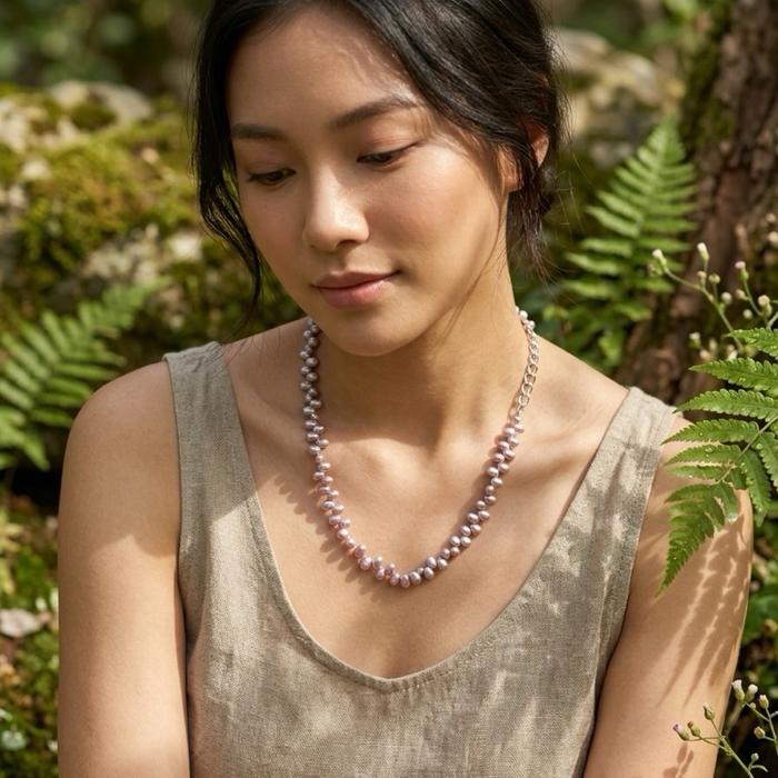 Crysjade Kalung Mutiara Asli Air Tawar Seedless Rice Pearl Purple High Luster 4,8 mm Diameter 38 cm Panjang Elegan & Eksklusif dari Zhuji China - Gambar 3