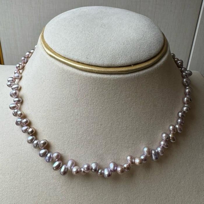Crysjade Kalung Mutiara Asli Air Tawar Seedless Rice Pearl Purple High Luster 4,8 mm Diameter 38 cm Panjang Elegan & Eksklusif dari Zhuji China - Gambar 4