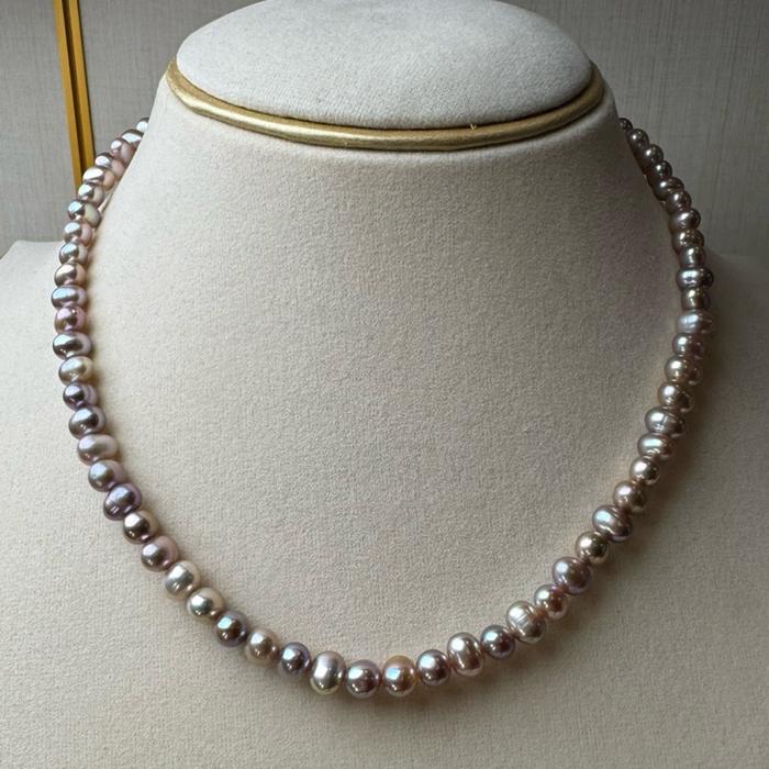 Crysjade Kalung Mutiara Asli Air Tawar Seedless Rice Pearl Purple High Luster 7 mm 42 cm Elegan dan Mewah dari Zhuji China - Gambar 2