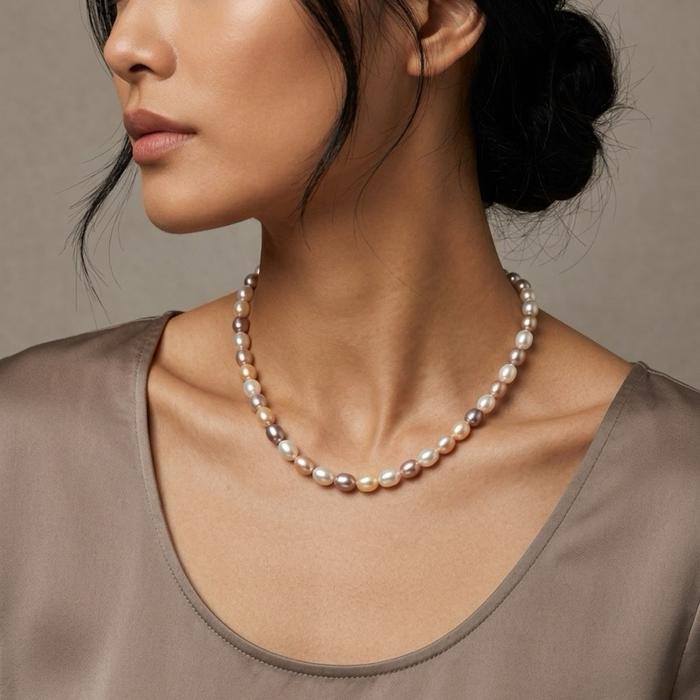 Crysjade Kalung Mutiara Asli Air Tawar Seedless Rice Pearl Candy Color High Luster 6,9 mm Diameter 40 cm Panjang Mutiara Zhuji Zhejiang China - Gambar 8