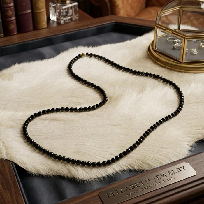 Kalung Black Jadeite ( / Hēi Fěicuì) Natural Bead Necklace - Gambar 5