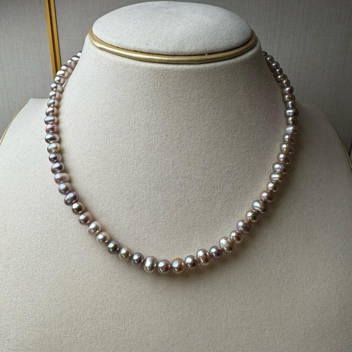 Crysjade Kalung Mutiara Asli Air Tawar Seedless Rice Pearl Purple High Luster 7 mm 42 cm Elegan dan Mewah dari Zhuji China - Gambar 8