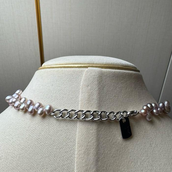Crysjade Kalung Mutiara Asli Air Tawar Seedless Rice Pearl Purple High Luster 4,8 mm Diameter 38 cm Panjang Elegan & Eksklusif dari Zhuji China - Gambar 6