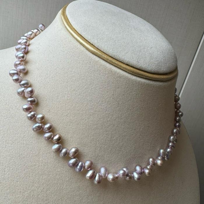 Crysjade Kalung Mutiara Asli Air Tawar Seedless Rice Pearl Purple High Luster 4,8 mm Diameter 38 cm Panjang Elegan & Eksklusif dari Zhuji China - Gambar 5