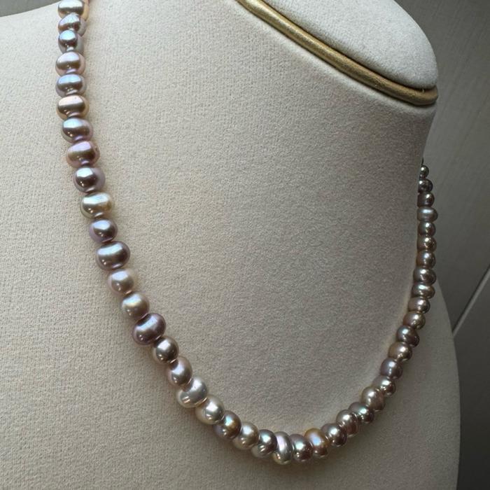 Crysjade Kalung Mutiara Asli Air Tawar Seedless Rice Pearl Purple High Luster 7 mm 42 cm Elegan dan Mewah dari Zhuji China - Gambar 4
