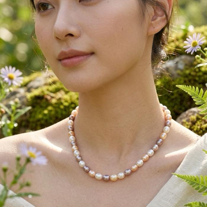 Crysjade Kalung Mutiara Asli Air Tawar Seedless Rice Pearl Candy Color High Luster 6,9 mm Diameter 40 cm Panjang Mutiara Zhuji Zhejiang China - Gambar 5