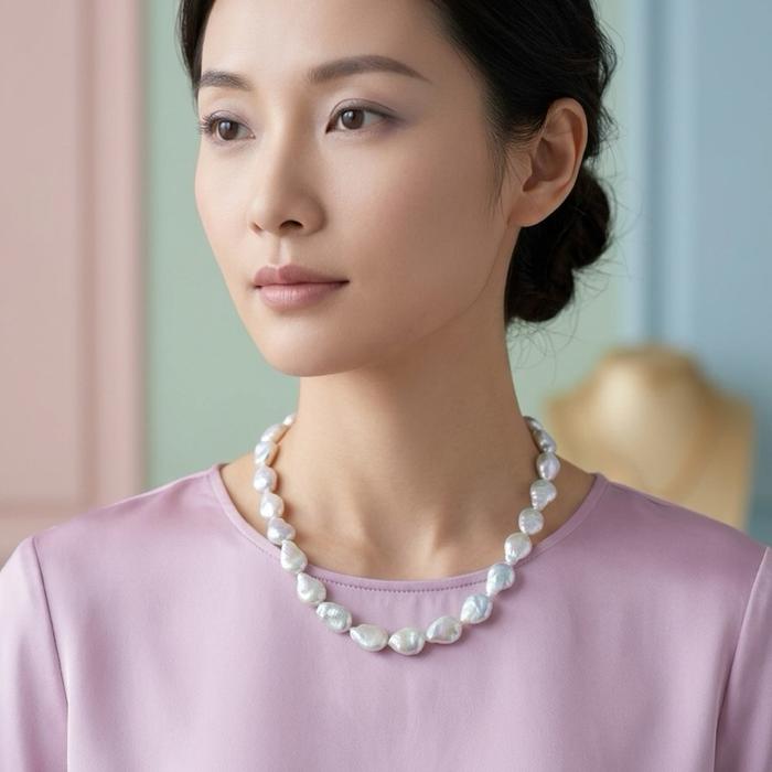 Crysjade Kalung Mutiara Asli Air Tawar Teardrop Baroque Rainbow Luster Batch 2 Mutiara Natural 10,8 mm dengan Luster Warna Indah untuk Acara Formal dan Kasual - Gambar 5