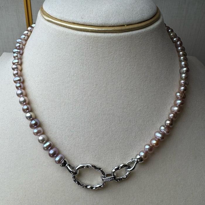 Crysjade Kalung Mutiara Asli Air Tawar Seedless Rice Pearl Purple High Luster 7 mm 42 cm Elegan dan Mewah dari Zhuji China - Gambar 6