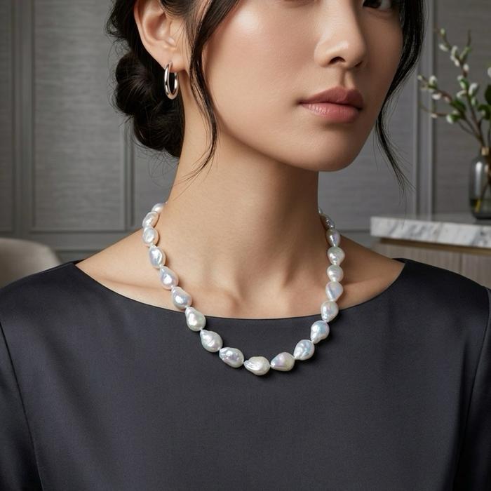 Crysjade Kalung Mutiara Asli Air Tawar Teardrop Baroque Rainbow Luster Batch 2 Mutiara Natural 10,8 mm dengan Luster Warna Indah untuk Acara Formal dan Kasual - Gambar 3