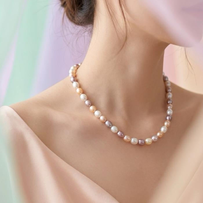 Crysjade Kalung Mutiara Asli Air Tawar Seedless Rice Pearl Candy Color High Luster 6,9 mm Diameter 40 cm Panjang Mutiara Zhuji Zhejiang China - Gambar 7