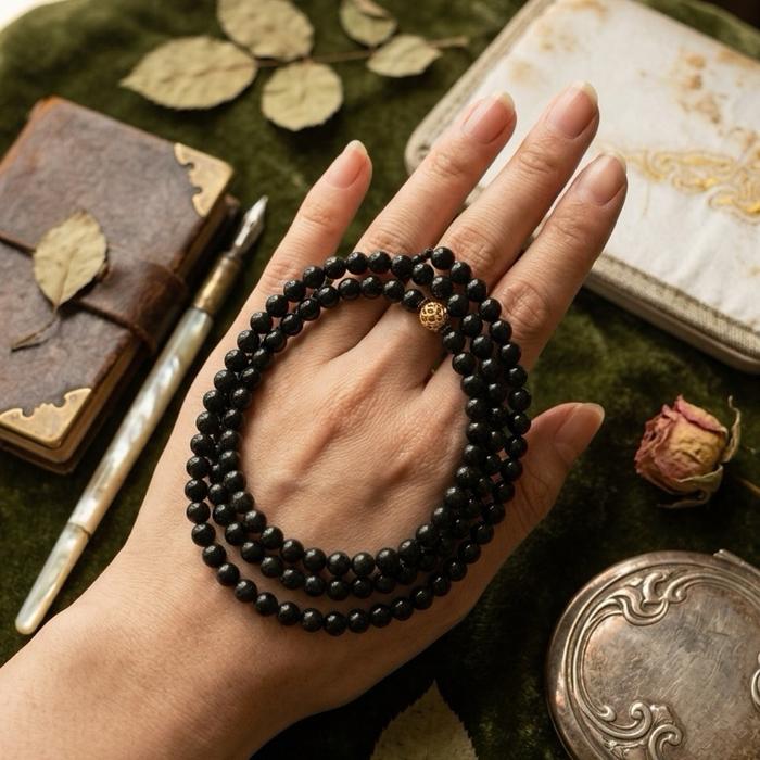 Kalung Black Jadeite ( / Hēi Fěicuì) Natural Bead Necklace - Gambar 3