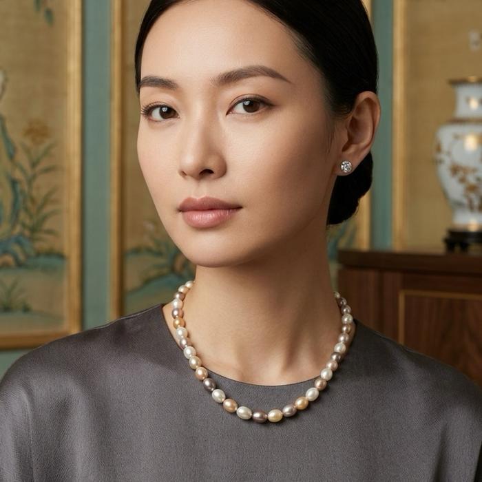 Crysjade Kalung Mutiara Asli Air Tawar Seedless Rice Pearl Candy Color High Luster 6,9 mm Diameter 40 cm Panjang Mutiara Zhuji Zhejiang China - Gambar 3
