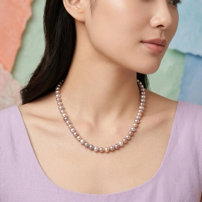 Crysjade Kalung Mutiara Asli Air Tawar Seedless Rice Pearl Purple High Luster 7 mm 42 cm Elegan dan Mewah dari Zhuji China - Gambar 7