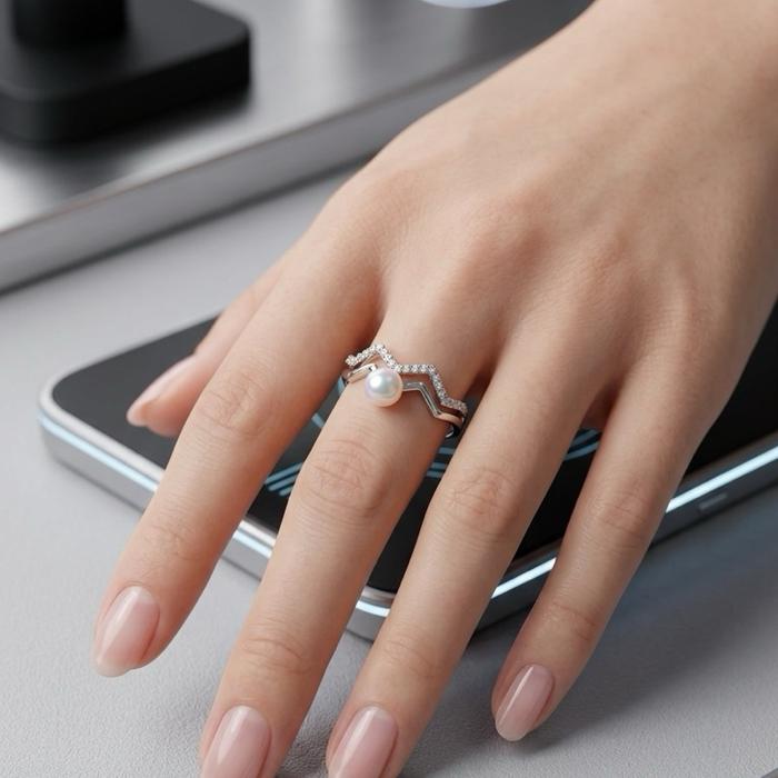 Cincin Mutiara Asli Air Tawar Rainbow Luster – Silver 925 Adjustable Cincin mutiara asli air tawar dengan Rainbow Luster yang memancarkan pantulan warna-warni alami saat terkena cahaya. - Gambar 2