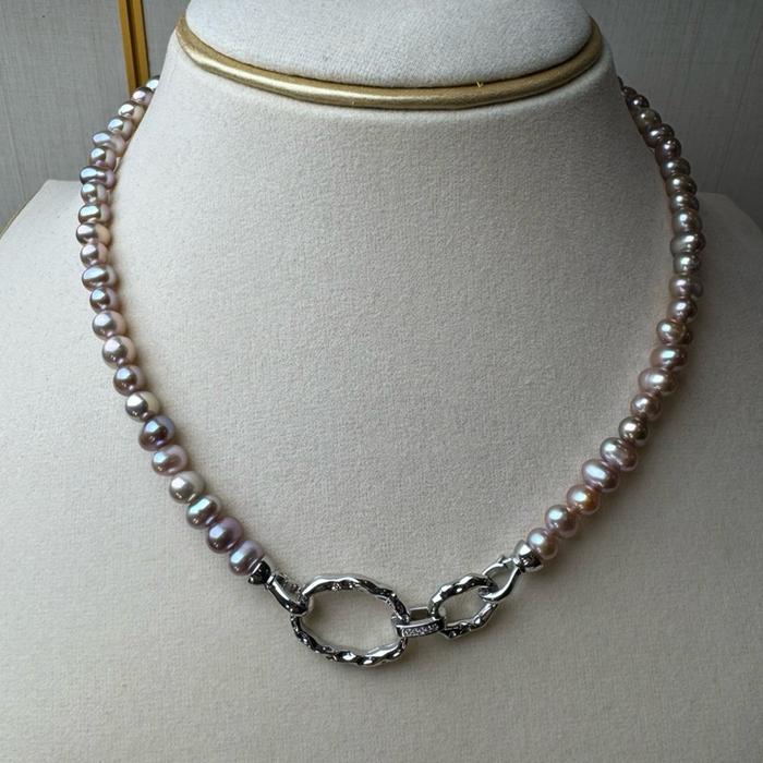 Crysjade Kalung Mutiara Asli Air Tawar Seedless Rice Pearl Purple High Luster 7 mm 42 cm Elegan dan Mewah dari Zhuji China - Gambar 9