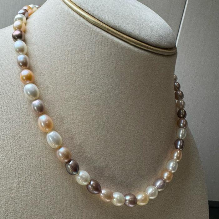 Crysjade Kalung Mutiara Asli Air Tawar Seedless Rice Pearl Candy Color High Luster 6,9 mm Diameter 40 cm Panjang Mutiara Zhuji Zhejiang China - Gambar 4