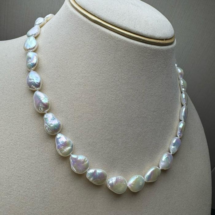 Crysjade Kalung Mutiara Asli Air Tawar Teardrop Baroque Rainbow Luster Batch 2 Mutiara Natural 10,8 mm dengan Luster Warna Indah untuk Acara Formal dan Kasual - Gambar 8