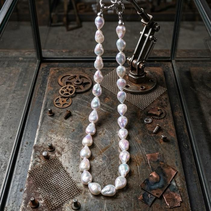 Crysjade Kalung Mutiara Asli Air Tawar Teardrop Baroque Rainbow Luster Batch 2 Mutiara Natural 10,8 mm dengan Luster Warna Indah untuk Acara Formal dan Kasual - Gambar 4